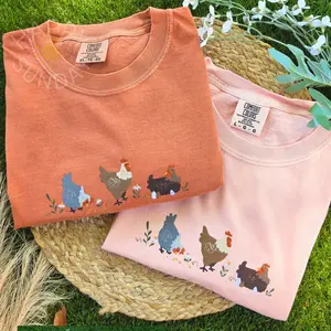 Chicken Trio Embroidered Comfort Colors Shirt, Farm Chicken Shirt, Cottagecore Chicken Tee, Cute Farm Animal Shirt