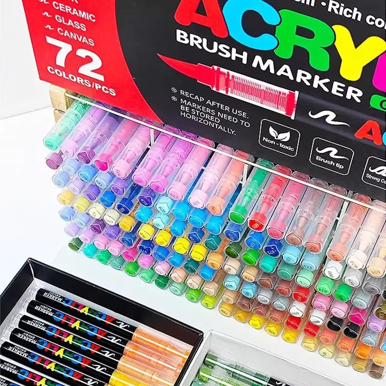 Acrylic Paint Pens Set - 72-Color Colored Art Markers with Fine & Soft Brush Tips for Rock Painting, DIY Crafts, Professional Scrapbooking & Stamping Supplies Kit, Art Markers Pen