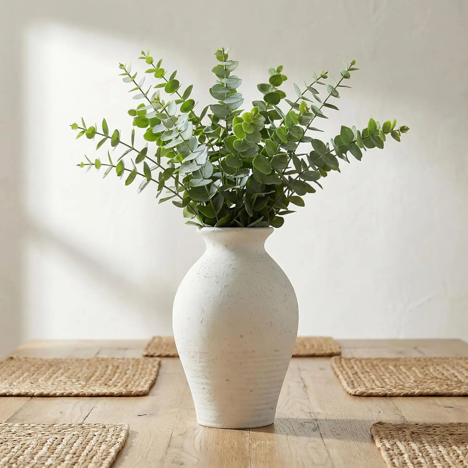 Rustic Ceramic Flower Vase for Home Decor & Gifts - 9.2" Large White Farmhouse Vase for Flowers, Vintage Distressed Pottery Vases for Centerpieces, Boho Table Living Room Shelf Mantel Decoration