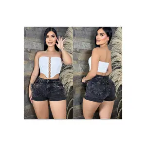 Colombian Short Push Up high waisted 1 button  -sculpting fit semi stretch -con pedreria   Basic