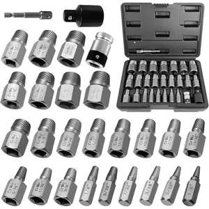 27PCS Upgrade Screw Extractor Set CR-MO Steel Heavy Duty Hex Head Multi-Spline Easy Out Bolt Extractor Kit for Damaged Bolts Screws and Studs