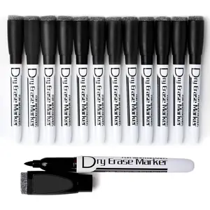Dry Erase Markers With Eraser Low Odor Fine Tip Whiteboard Pens Pack of 12, Black