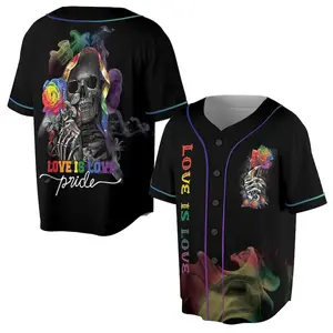 Love is Love Smoky Rose and Skull LGBT Baseball Jersey, Pride Month Gift