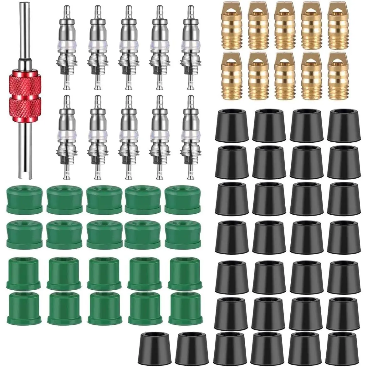 71 count Yellow Jacket HVAC Hose Gasket, Air Conditioning Valve Core Kit Repair Tool, 10 count Valve Cores, 50 count Hose Gaskets, 10 count Valves