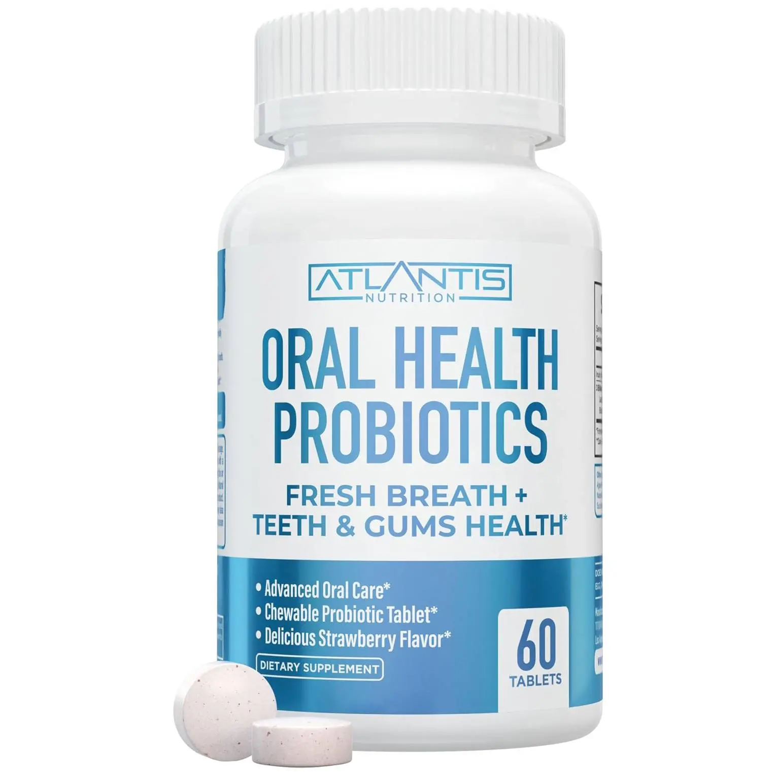 Oral Probiotics Chewable Tablet - Dental Probiotic for Gum Care & Teeth Care - Bad Breath Treatment for Adults - 3 Billion CFU Probiotic Blend/Tablet - Strawberry Flavor- 60 Tablets