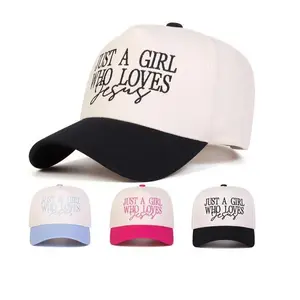 Women's Christian Graphic Trucker Hat - Polyester, Embroidered "Just A Girl Who Loves Jesus" Letters, 1 Size Fits All, Casual Daily Wear, Faith-Inspired Gift (Christian Graphic Hats)