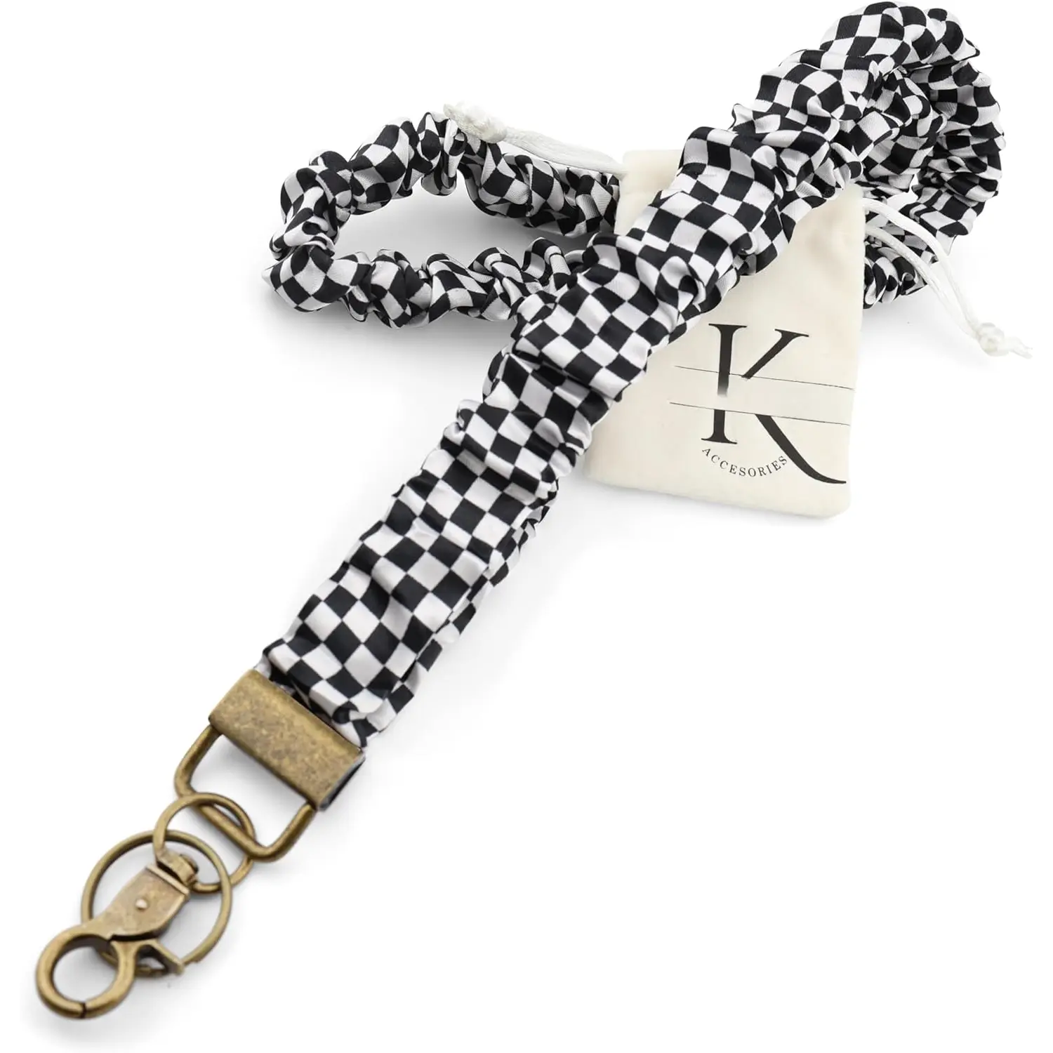 Stretchy Scrunchie Lanyard for ID Badges Cute  Lanyard for  Retractable  Holder for Women (B&W)