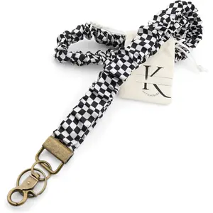 Stretchy Scrunchie Lanyard for ID Badges Cute  Lanyard for  Retractable  Holder for Women (B&W)