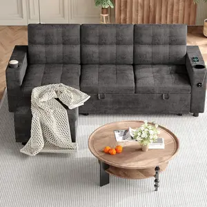 Garvee Couches for Living Room, 84'' L-Shaped Sectional Sleeper Sofa with Pull Out Bed, Comfy Sofa Bed with Charging Ports and Storage Armrests