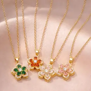 Women's Spinning Stress Relief Necklace  for Women -Trendy Rotatable Flower Charm Necklace - Rhinestone, 90S Minialism Daily & Party Jewelry