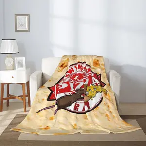 Pizza Rat Throw Blanket, Funny Food Bed Blankets Gifts, Soft and Comfortable Flannel Cozy Blanket 60x80