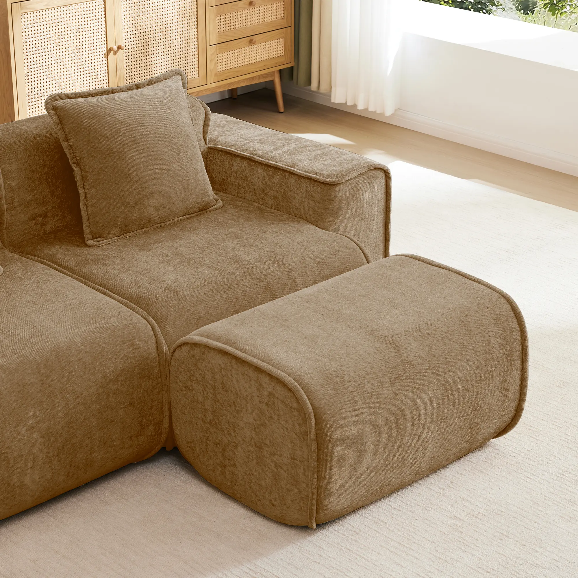 Harrison Ottoman Velvet Brown Footrest Stool for Living Room Bedroom Nursery Accent Furniture Modern Upholstered Foot Stool with Plush Velvet Fabric, Compact Size, Easy Assembly, Single Ottoman, Home Furniture and Household Product Search