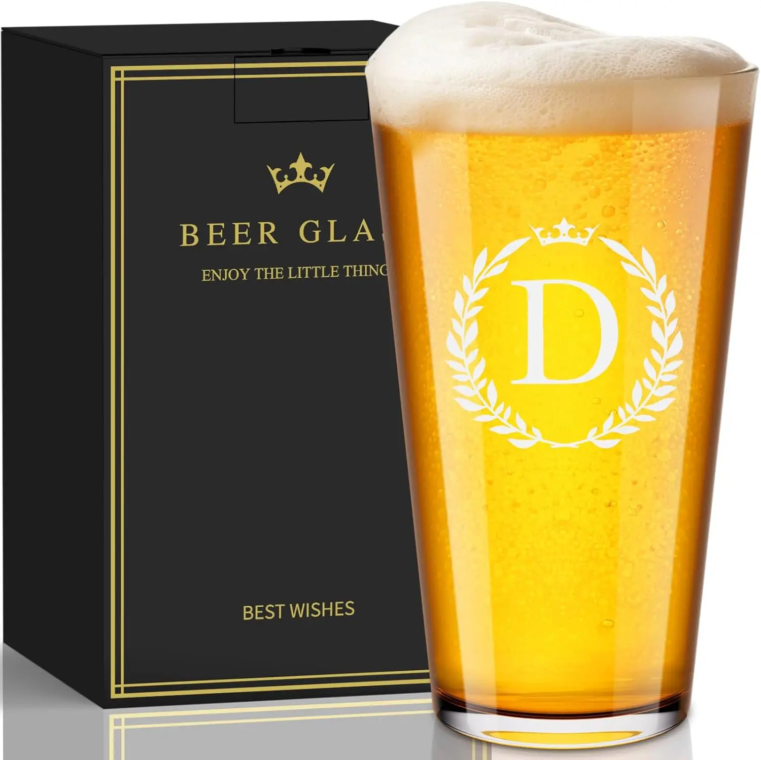 Personalized  Glasses Gifts for Men, 16 oz Pint Glasses Monogrammed A-Z Drinking Glass Cups Customized ,  Christmas Anniversary Birthday Gifts for Men Him Dad Brother Husband Grandpa (D)