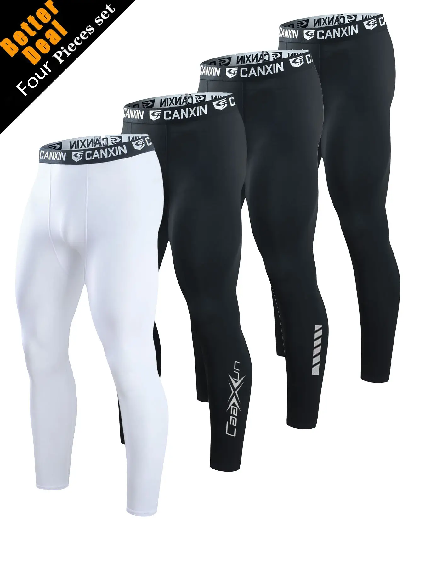 Men's Basketball Compression Pants, 3 Pack Breathable Quick-Dry Leggings, Reflective Print, Sports Pants, Outdoor Running Cycling Gym Training