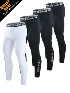 Men's Basketball Compression Pants, 3 Pack Breathable Quick-Dry Leggings, Reflective Print, Sports Pants, Outdoor Running Cycling Gym Training