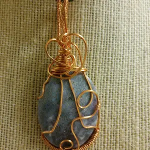 Periwinkle blue ocean jasper in copper, beautiful pendant