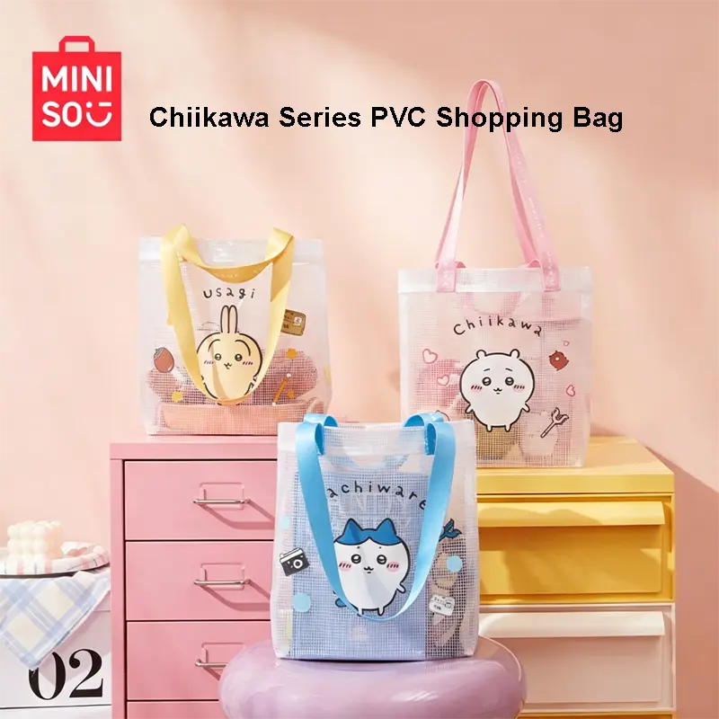 MINISO Chiikawa PVC Shopping Bag, Transparent Cute Chiikawa Cartoon PVC Material, Dual Handles & Shoulder Carry Design, Spacious Large Capacity for Daily Essentials, Waterproof & Lightweight Structure, Ideal Tote for Summer Grocery Shopping