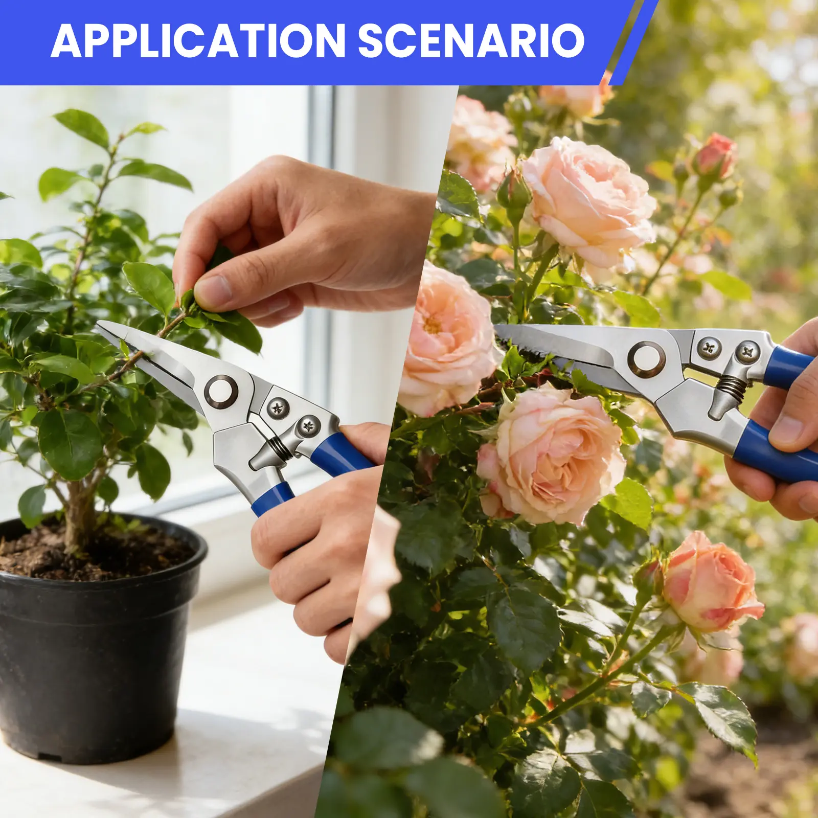 OUTGOODS R3120/R3121 2-Pack Metal Zinc Alloy Plant Pruning Shears Set - Ergonomically Designed, Corrosion-Resist., Curved & Straight Blades, Professional Garden Tools, Prevents Damage to Flowers, Promotes Healthy Growth, Indoor Gardening