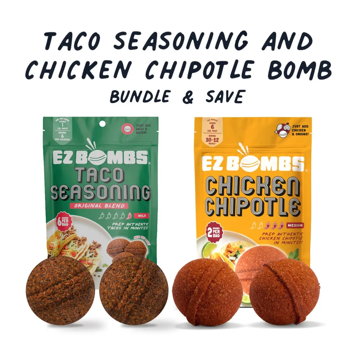 Taco Seasoning And Chicken Chipotle bundle by EZ Bombs - Seasoning Spice Bomb Flavor for Authentic Mexican Dishes - Traditional