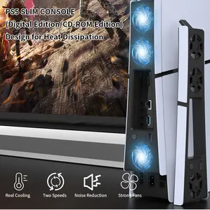 For PS5 SLIM game console USB cooling fan, built-in three fans dual-speed fast cooling