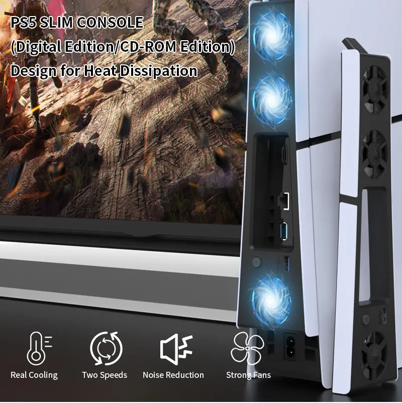 For PS5 SLIM game console USB cooling fan, built-in three fans dual-speed fast cooling