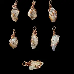 KraveKawaii Bare Copper Raw Natural Elestial Quartz Crystal Pendant 9MM Bail