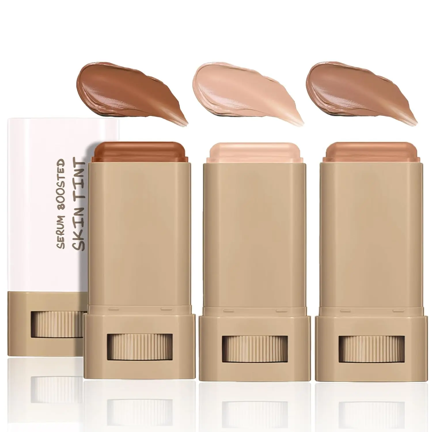 3 Pcs Beauty Balm Serum Boosted Skin Tint Foundation Stick Solid Tinted Moisturizing Serum Contour Stick for Flawless, Sheer to Medium Coverage, Radiant & Dewy Finish, Face Tinted Foundation(3 #   5 #   6 # )