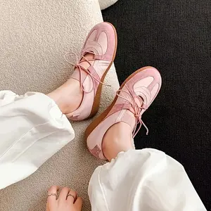 Women's Fashion Ballet Style Sneaker, Elastic Lace-up Design, Comfortable Platform, Contrast Color Details-All-Match Fashion Shoes for All Seasons Casual Girl White Closed Footwear Training Runner Running Trainer Girl