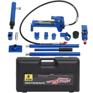 Porta Power Hydraulic Kit, 4 Ton Porta Power Kit with 4.6 FT Oil Hose, Auto Body Frame Repair Tool with Lift Ram, Pump & Storage Case for Car, Garage