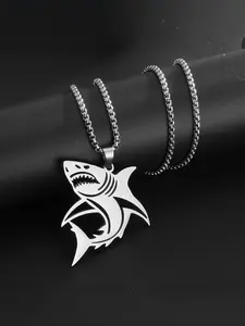 Punk Shark Design Pendant Necklace, Charms Necklace, Stainless Steel Jewelry for Party, Daily Clothing Decor, Trendy All-match & Exquisite Chain Jewelry for Birthday Gift