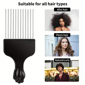 Metal Afro Hair Pick with Fist Handle, Stainless-Steel Teeth Volume Lift Hair Volumizer Brush for Curly & Coily Hair