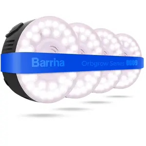 Barrina Orbgrow OG09 Puck LED Grow Light, Pinkish White 36W(4 x 9W, 540 Watt Equiv), Plant Lights for Indoor Plants Full Spectrum, Magnetic & Linkable, Small Grow lamp for Plant Shelf, 4 Packs, Black