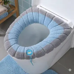 Upgraded Non-Slip Toilet Seat Cover Set, Year-Round Warmth & Easy Cleaning, Family-Safe Antibacterial Material, Durable Toilet Bowl Protector with Secure Fixing Design for Home Bathroom, Bathroom Accessory