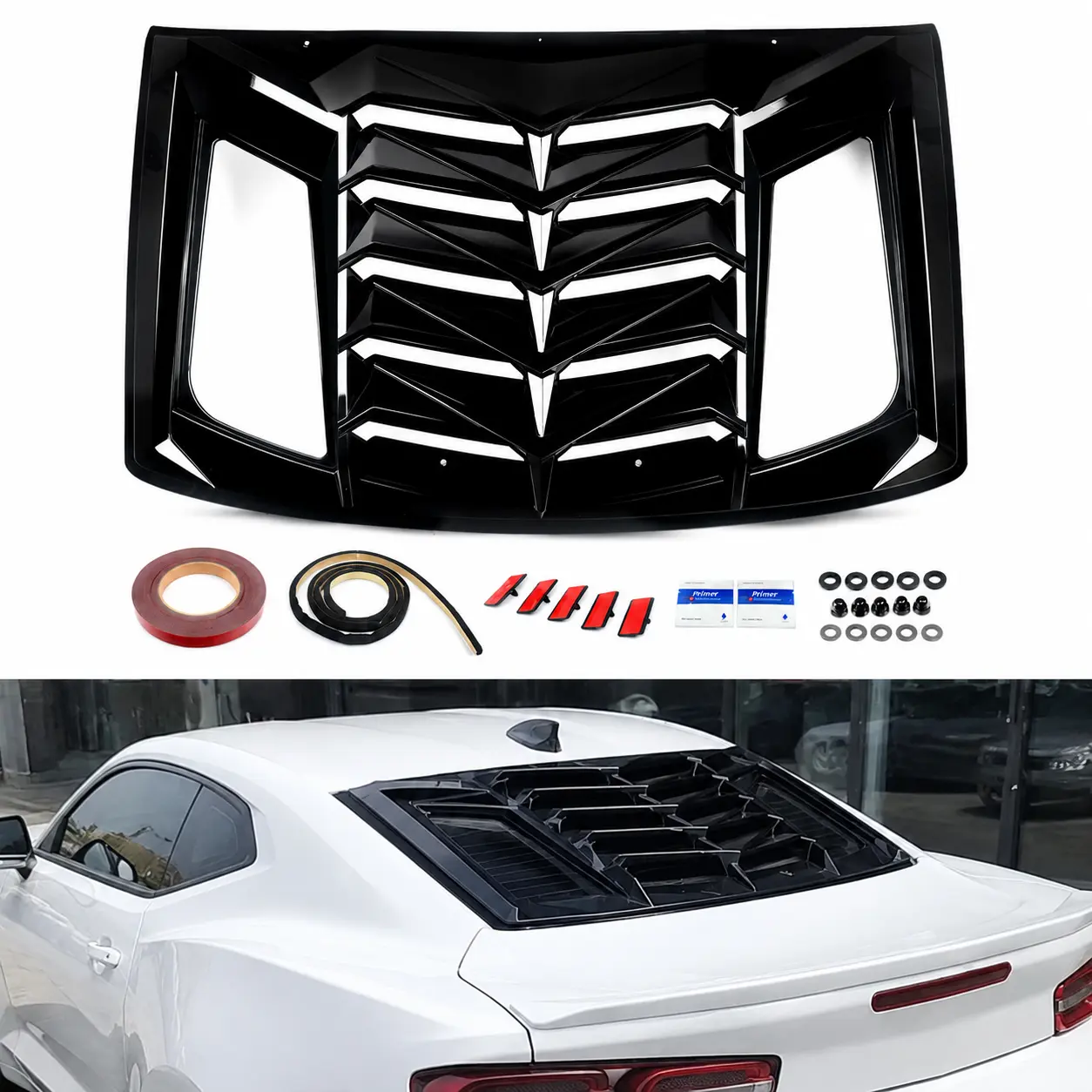 Lamborghini-Style Gloss Black Rear Window Louver, ABS Sun Shade Cover Vent for Chevrolet Camaro LS LT LT1 SS ZL1 Coupe 2016-2021, Exterior Car Accessories