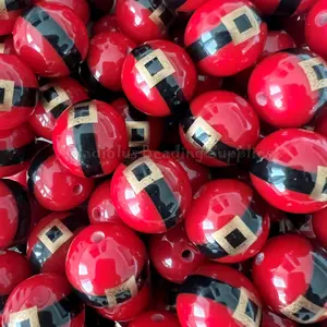 20mm Santa Belt Christmas Print Acrylic Bead, Christmas Beads, Bubblegum, Chunky Round, Gumball, Beading Supplies, Christmas big beads, Merry Christmas, Santa Beads