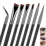 Women's 7pcs Black Eyeliner Brush Kit, Angled Flat Gel Liner, Ultra-Thin Fine-Point Detail Tool, Eye Makeup Accessory for All Skin Types