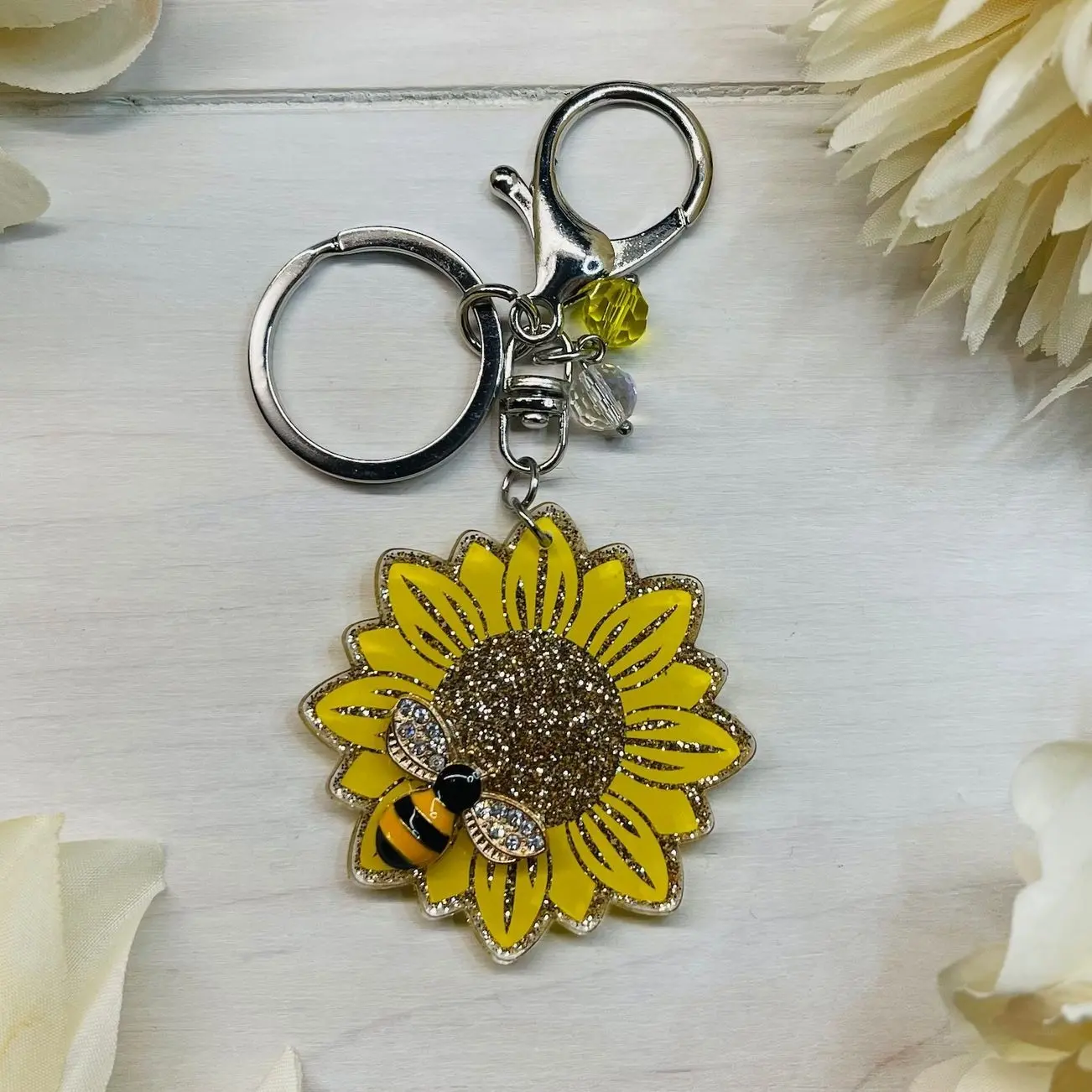 Bee Keychain | Bumblebee Charm | Sunflower Keychain | Bee Charms | Acrylic Sunflower Keychain | Acrylic Charms | Bumblebee Keychain Charms Cute gift