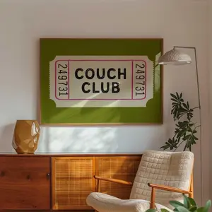 Vintage Ticket Poster, Couch Club Ticket Stub , Trendy Horizontal Living Room Wall Art, Above Couch Print, Unframed, Room Decor, 5 Size, 8x12 to 27x40 inch