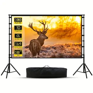 100/120 inch Projector screen with stand, portable 16:9 4K high-definition indoor and outdoor projection screen, featuring no crease design, suitable for home theaters and backyard cinemas - including carrying bag