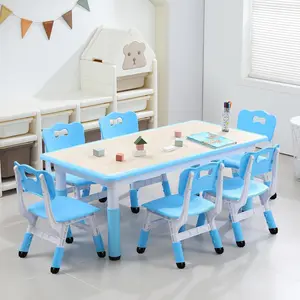 7PCS Kids Table and Chairs Set,Height Adjustable Toddler 1 Table 6 Chairs for Boys and Girls Ages 2-10,Children Multi-Activity Study Table w/Non-Slip Legs,Graffiti Desktop for Home Daycares-02 Dining Furniture Modern Ergonomic