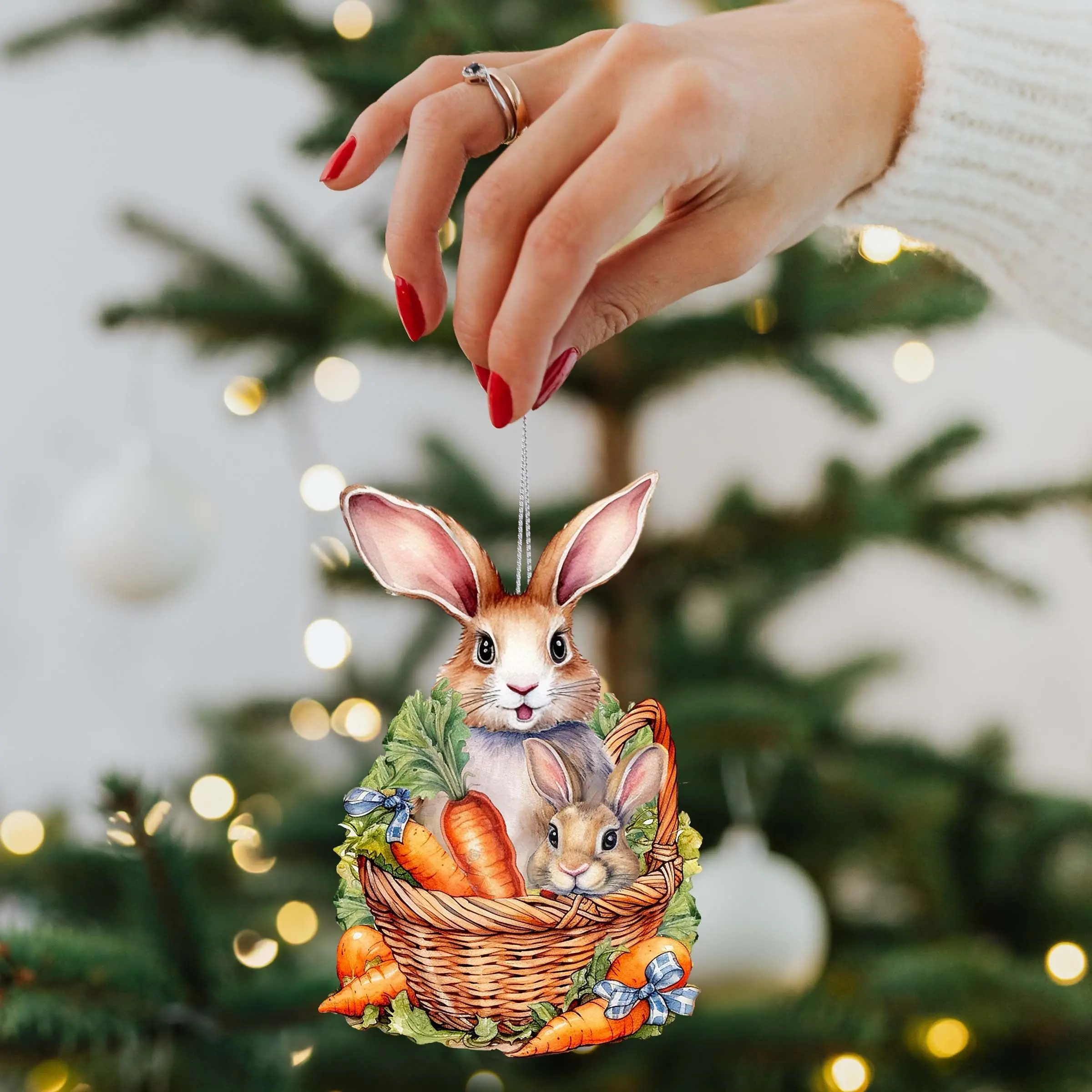 Easter Bunnies with Carrots Wooden Ornaments by G. DeBrekht Easter Spring Decor - 8652773