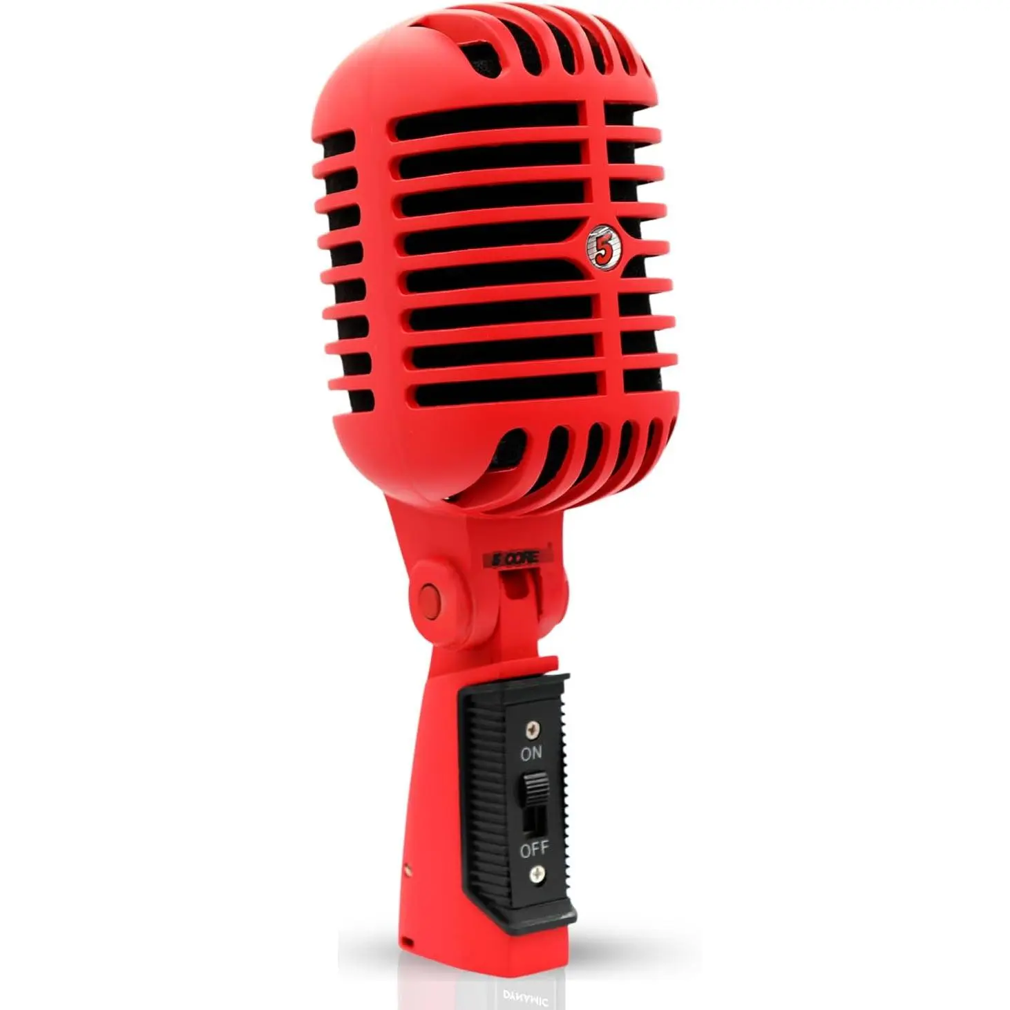 5 CORE Durable Wired Retro Dynamic Vocal Microphone - 26 mm Classic Vintage Aesthetic Supercardioid Mic, Rugged Metal Housing, Adjustable Universal Stand Compatible for Live Performance, Audio for Edits (Red)