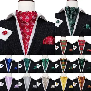 Barry.Wang Silk Men Ascot Handkerchief Cufflinks Sets Jacquard Floral Paisley Cravat Tie For Male Christmas Wedding Party Office