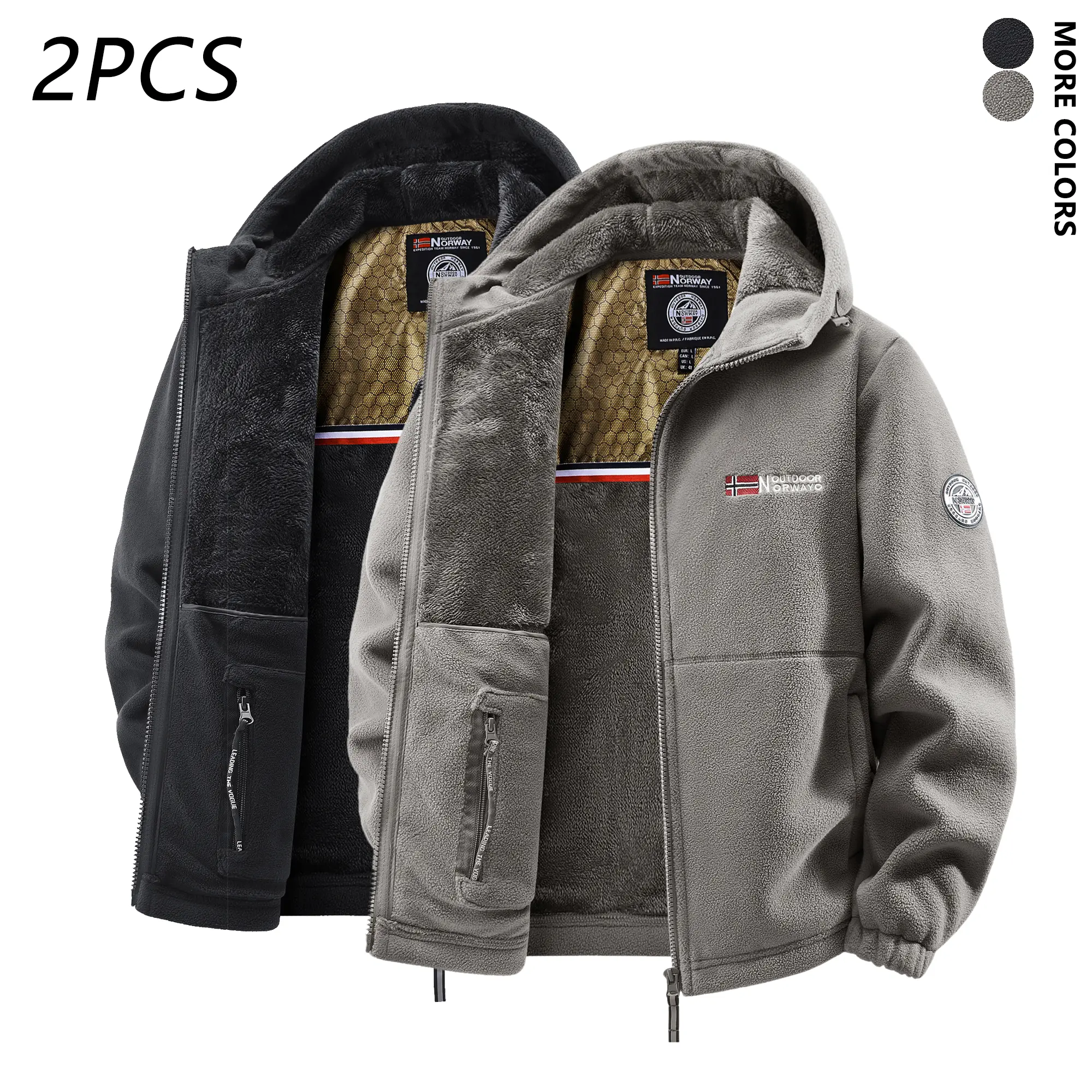 Men’s heavyweight winter fleece jacket — thick insulated full-zip outerwear with soft polyester lining, zippered pockets, and an adjustable hem; sporty casual outdoor jacket