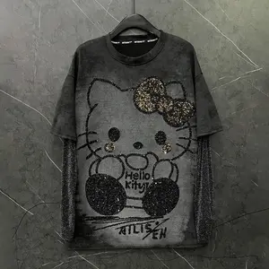 Women's Sanrio Hello Kitty Casual Long-Sleeve 2-Piece Top & Short Set