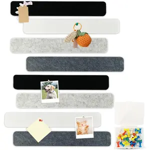 8 count Black White Grey Felt Pin Board Bar Strips Bulletin Board ,Self-Adhesive Bulletin Board Bar Strips,Cork Boards for Walls with 35 Pushpins, for Paste Notes, Photos, Office  Classroom