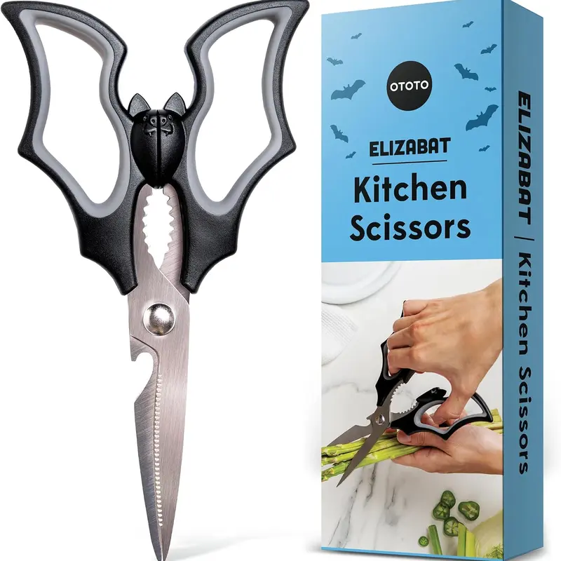 OTOTO Elizabat Kitchen Scissors - Viral Gothic Bat Kitchen Shears | Stainless Steel Precision Blades | Spooky Cute Halloween Gift | Available in Classic & Pink | TikTok Must-Have | Funky Kitchen Supplies