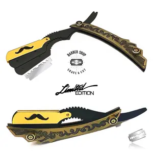Bronze Gold and Black Shaving Razor for Professional Barbers and Personal Use - Includes Blades. Stainless Steel