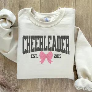 Custom Coquette Bow Cheerleader Sweatshirt, Personalized Girls Cheer Sweatshirt, Gift for Cheerleader, Custom Est. Year