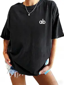 American Streetwear Ab Letter Short Sleeve T-Shirt, Oversized Loose Fit, Round Neck, Breathable Fabric, Casual Style, Perfect for Couples